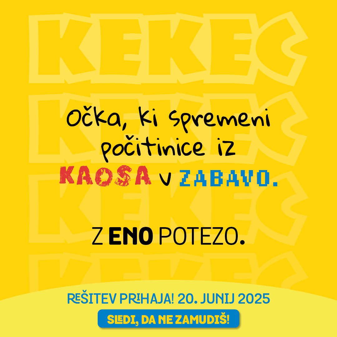 Rumeno ozadje in tekst, ki napoveduje rešitev za počitnice 2025 za družine z otroci